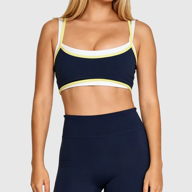 Recyclable 2 in 1 Layered Sports Bra Contrasting Colors Workout Breathable Layered Halter Women Gym Yoga Leisurewear