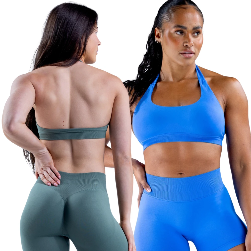 2024 Hot Selling High Elasticity Nylon Activewear Sports Bras Breathable Plus Size Yoga Bra Halter Neck Backless Seamless Simple