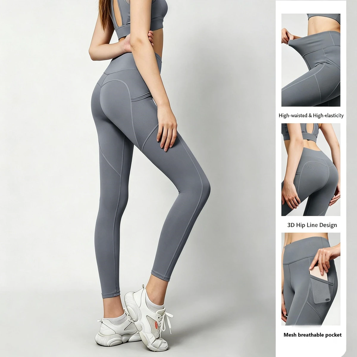 Manufacturer Wholesale High Waist Hip-Lifting Mesh Side Pocket Yoga Pants Elastic Sports Leggings Yoga Wear Fitness Pants