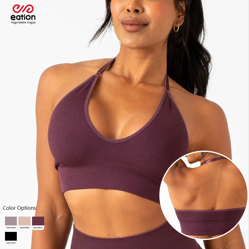 Ribbed Seamless Sports Bra Women Adjustable Straps Lightweight Wireless Low Impact Yoga Bralette Quick Dry Stretch Activewear