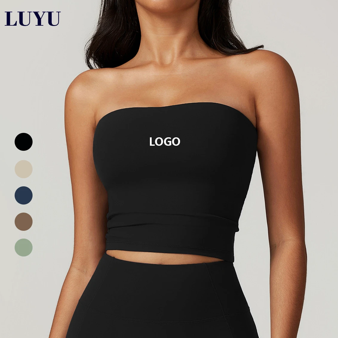 Hot Selling Custom Women Strapless Naked Sports Top Shockproof Quick-drying Fitness Pilates Bandeau Bra Tube Top