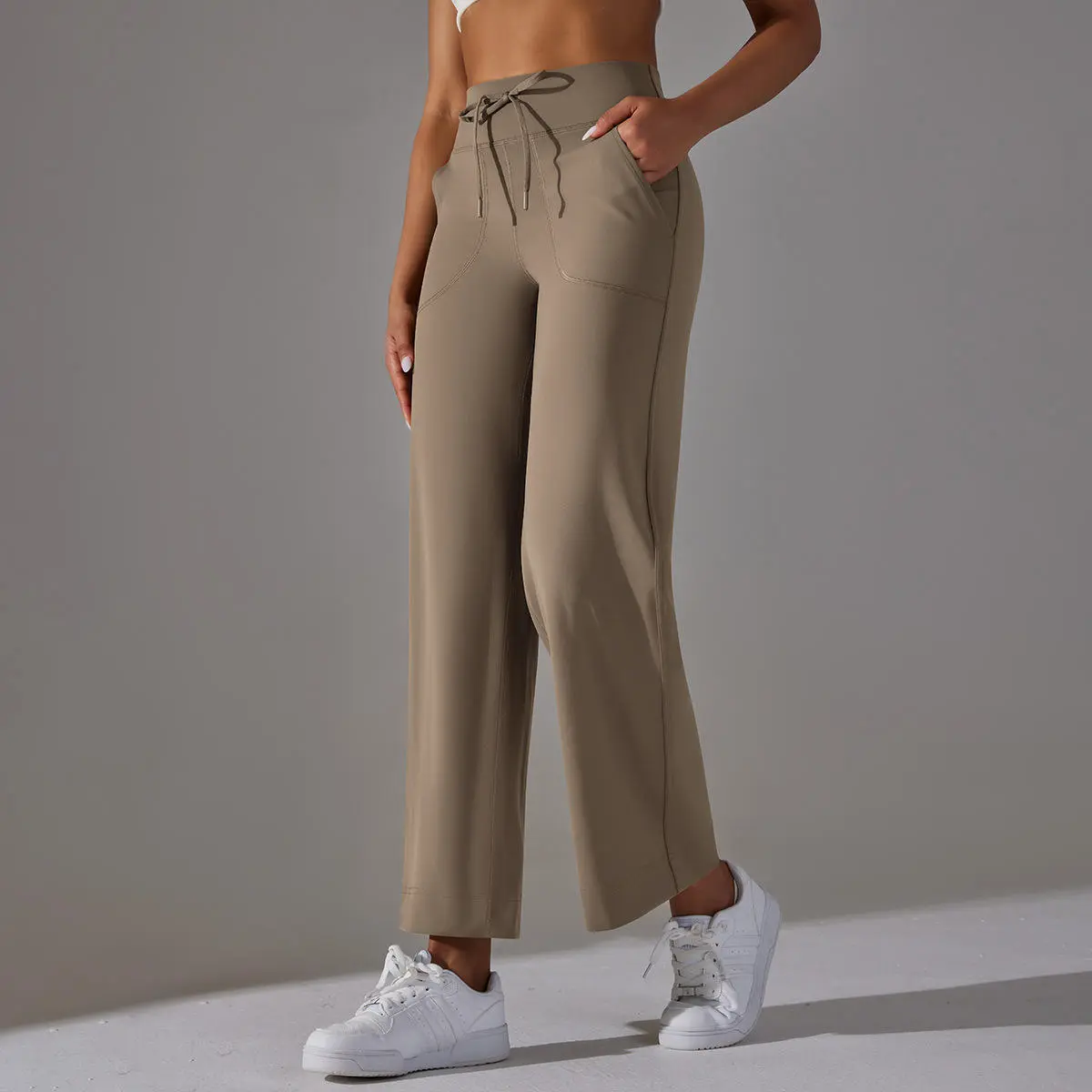 Custom Women's Durable Yoga Pants Loose-Fit, High-Stretch, Elastic-Waist Leggings with Pockets for Fitness and Running
