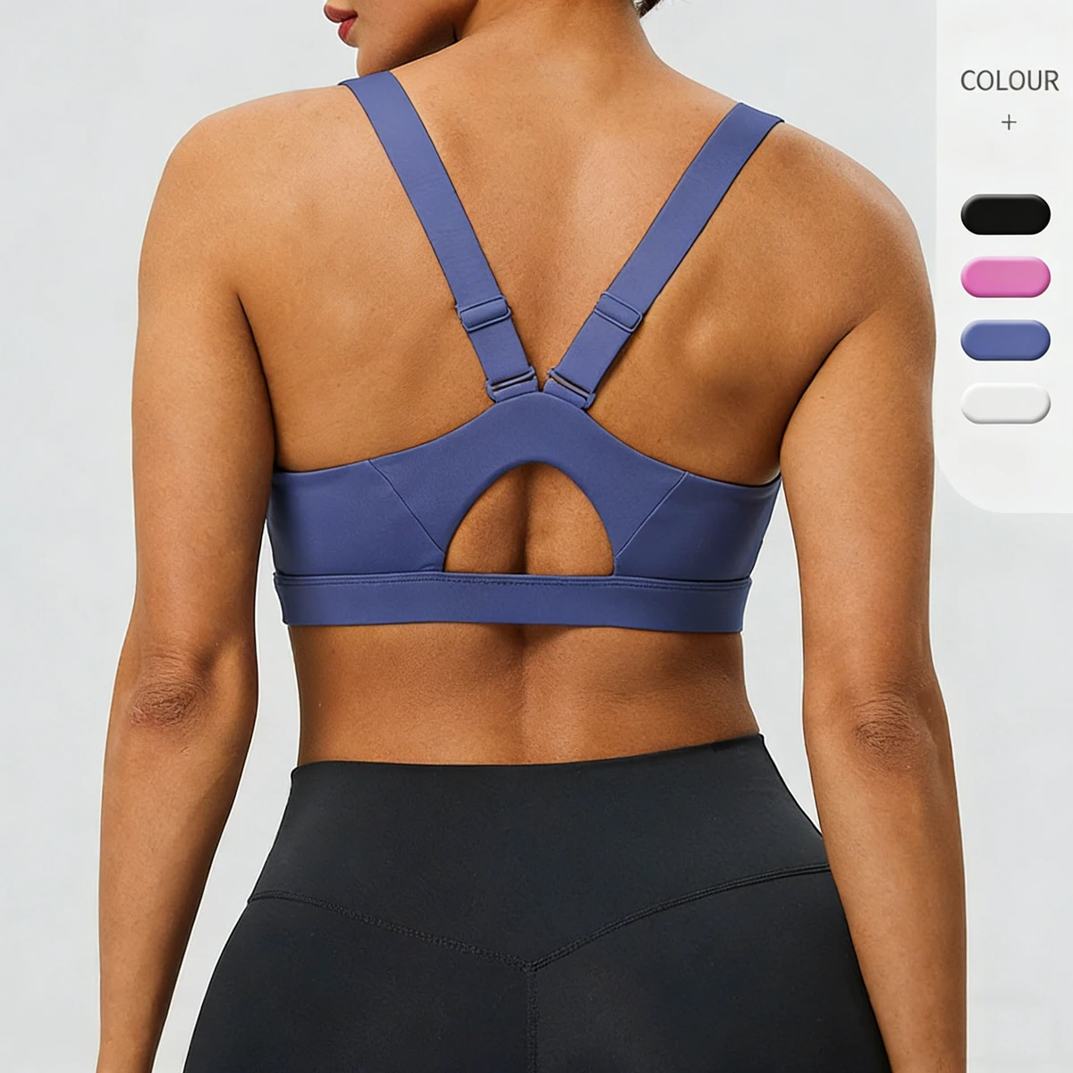 Trendy Women's Back Cutout Sports Bra, Adjustable Strap High Support Yoga Bra Quick Dry Workout Bra for Gym, Fitness, Running