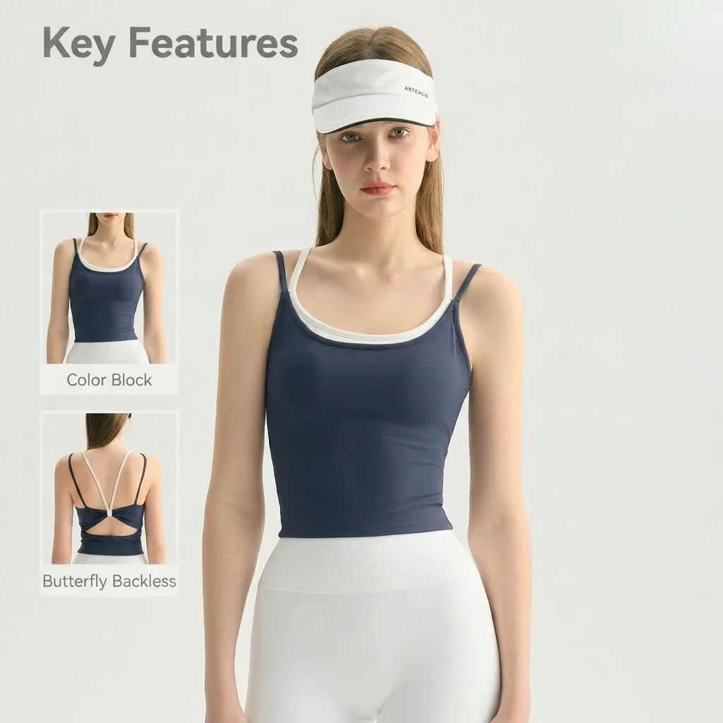 Wholesale Women's Double-strap Sports Yoga Bra With Color-block Design, Slim Fit, No Butterfly Fasteners