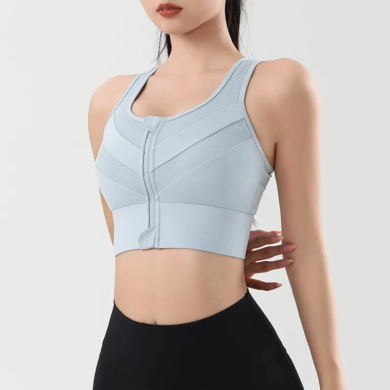 Tiyo Women's One Piece Sports Bra Front Zipper High Support Double Layer Scoop Neck Spandex/Nylon Yoga Running Fitness Light