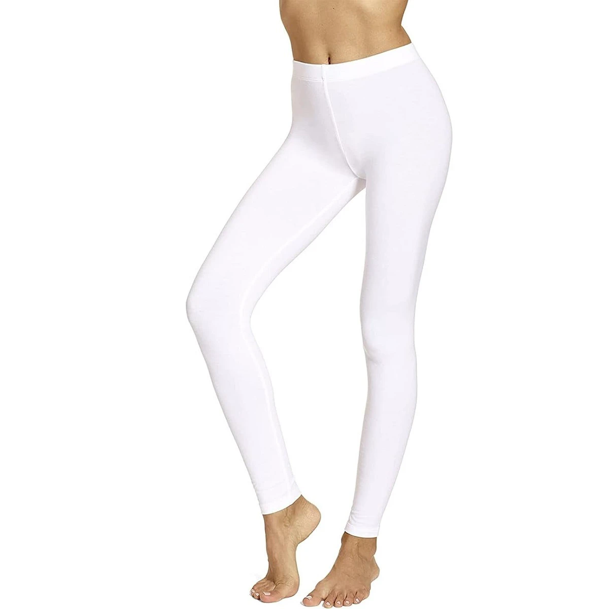 Customizable Cotton Blend Solid White Mid Rise Skinny Fit Women's Leggings with Waist Logo Summer Quick Dry Bangladesh