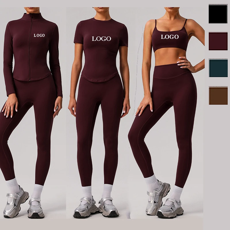 High Quality New Design Customized Two Piece Yoga Suit Long Sleeve Short Sleeve High Collar Sport Bra Fitness Set