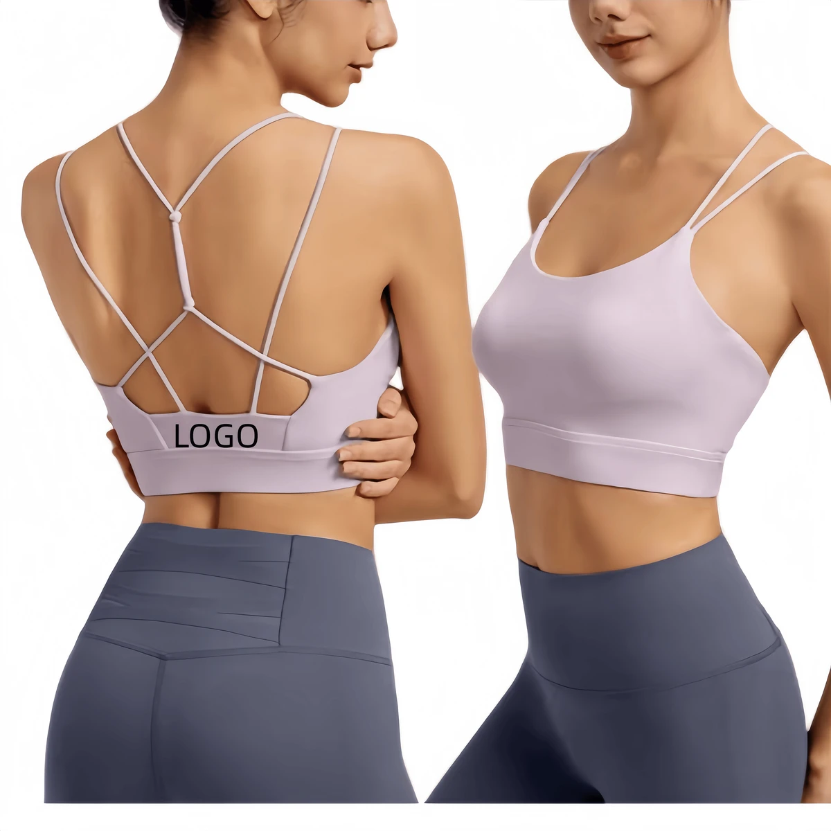 New Design AL Women's Summer Cross Shoulder Nylon Spandex Comfortable Fitness Bra Breathable Gathering High Support Yoga Bra