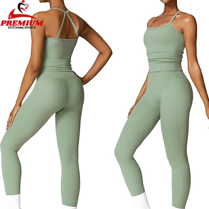Sexy Summer Two Pieces Yoga Set Cross Back Padded Yoga Top High Waist Butt Lifting Flare Gym Leggings for Women