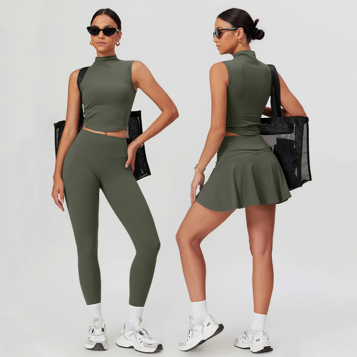 Custom Base Style Nylon Spandex Short Sleeve Gym Workout Women's Solid Color Yoga Set