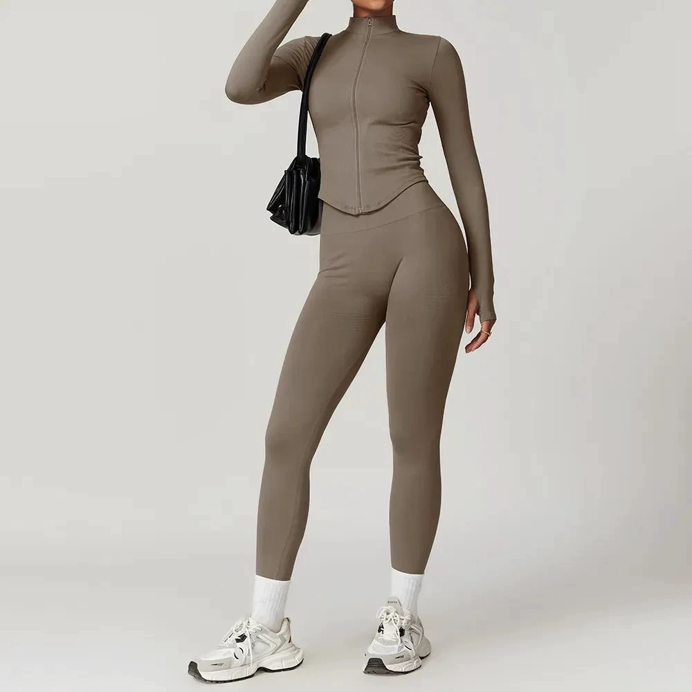 Ladies High-Waist Plump Butt Gym Set Velvet-Touch Seamless Running Outfit Bow Back Color-Wheel Yoga Tracksuit