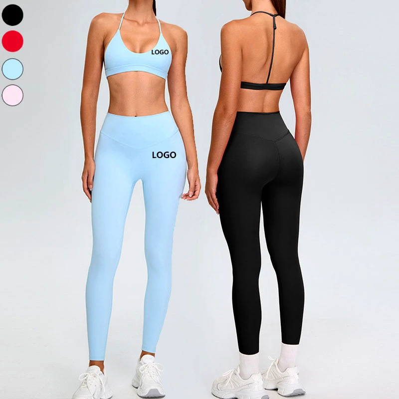 XW-TM0201Y High Waist Leggings Wholesale Yoga 2 Piece Gym Sports Push Up Workout Bra Backless Fitness Sets For Women