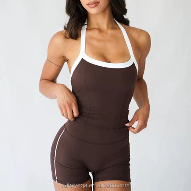 Custom Logo Stretchy 4-Way Stretch Quick Dry Adjustable Strap Color Contrast Halter Top Gym Running Sports Bra for Women