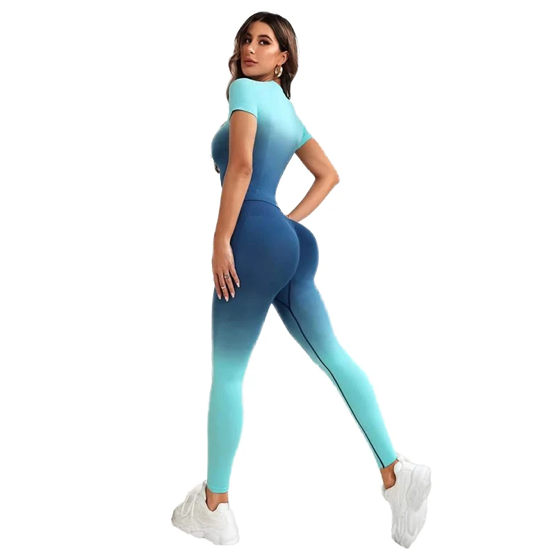 High Quality Women's Yoga Set Seamless Workout Solid Crew Neck Crop Top Full Sleeves Non-Convertible Straps Mid Elastic Front