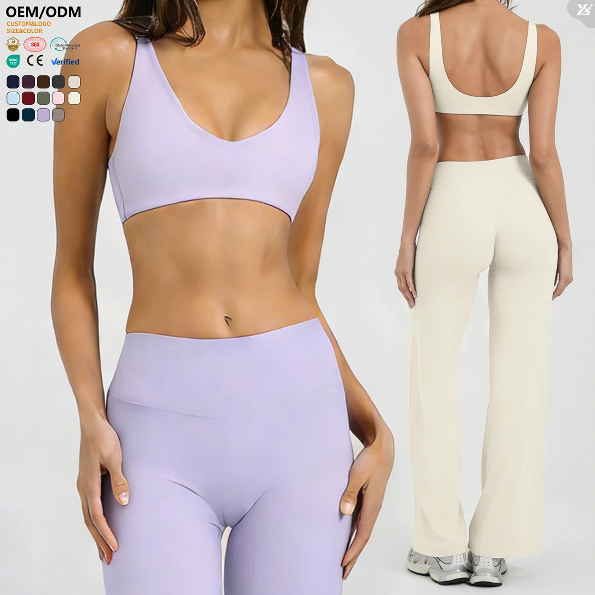 OEM ODM Logo Custom Women Solid Color Workout Fitness Bra Supportive Padded Deep V Neck Gym Bra High Quality Yoga Sports Bra