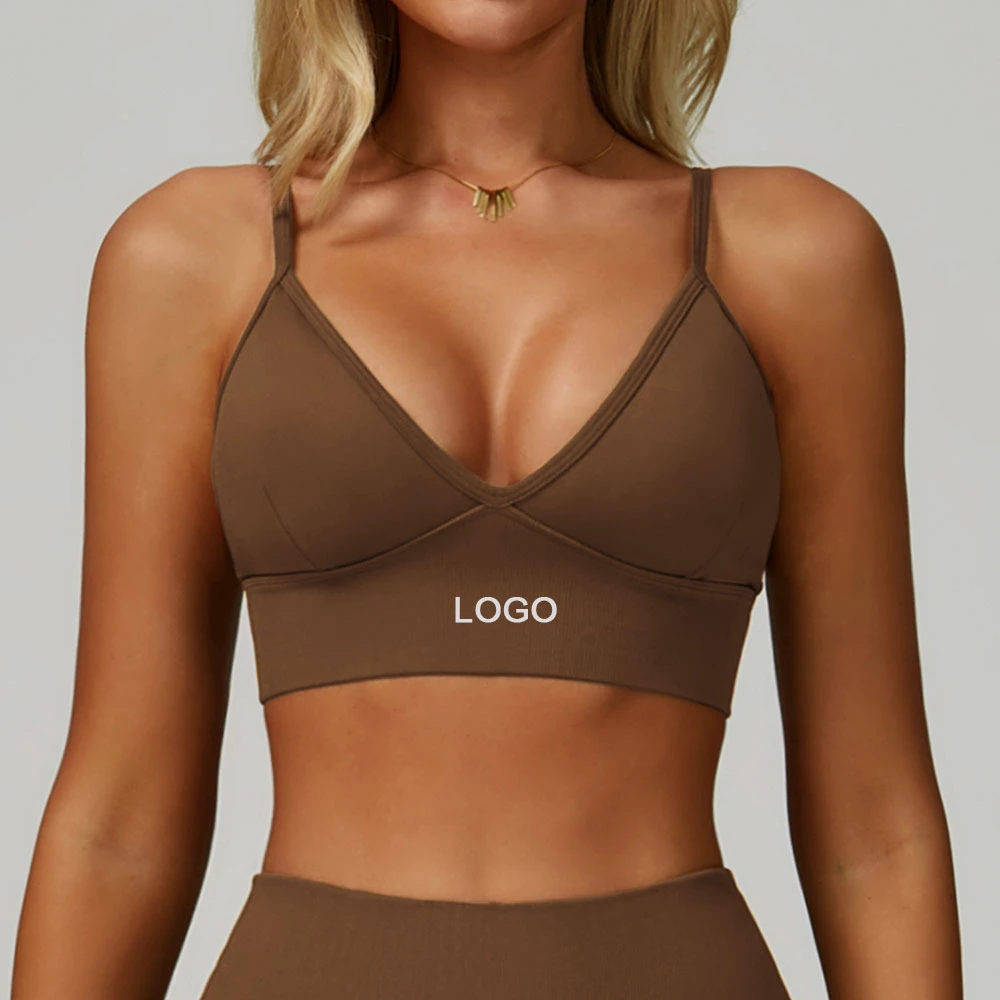Seamless High Support Padded Yoga Bra Crop Top Dual Straps Back-Smoothing Design Quick-Drying Spandex/Nylon Non-adjusted Straps