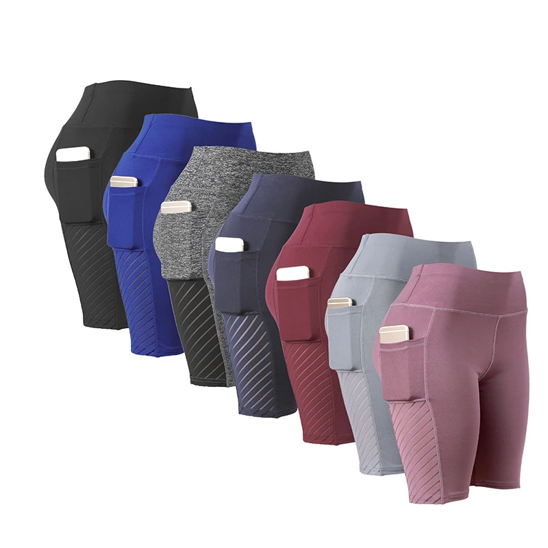 Aoyema Women Yoga Leggings Tummy Control High Waist Booty Legging Yoga Multi-color Mesh Sexy Yoga Shorts With Pockets