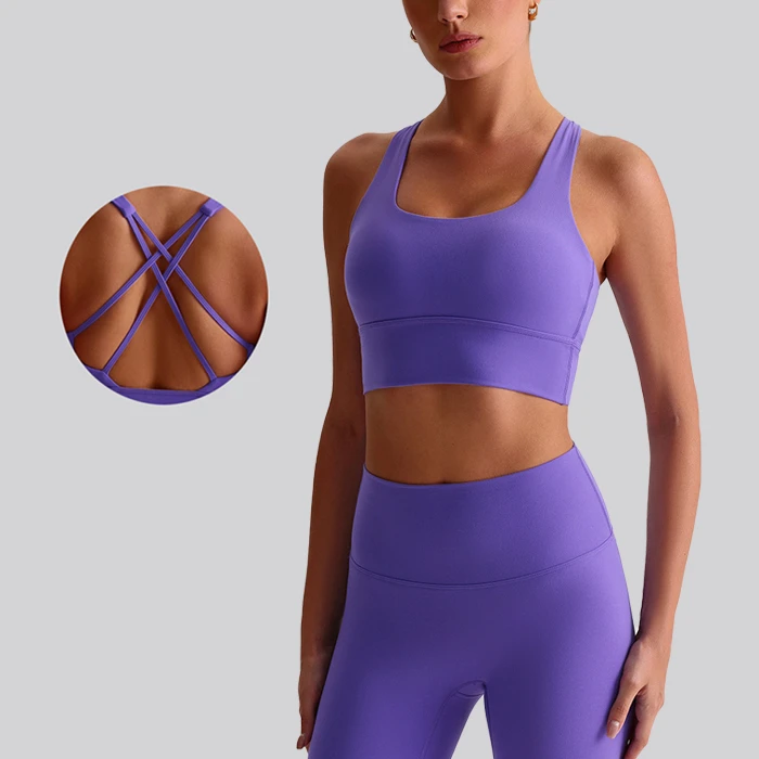 Naked Feeling Brushed Activewear Bra Tummy Control Soft High Impact Sports Bra Cross Back Moisture Absorbing Gym Bra for Women