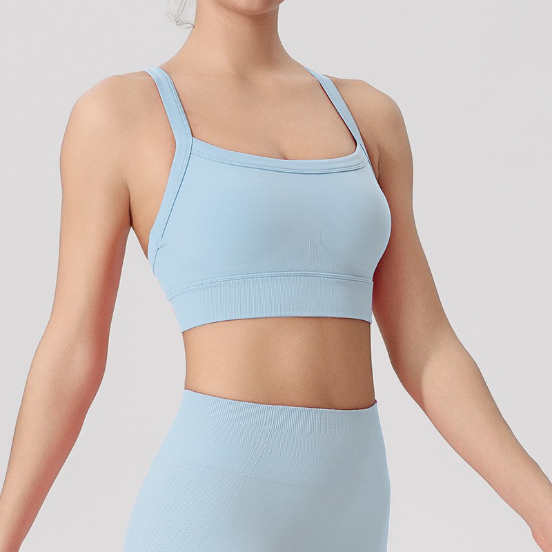 Hot Selling Adjustable Sports Bra Cross Back Seamless Gym Exercise Yoga Bra Sexy Strappy Breathable Fitness Running Wear Solid
