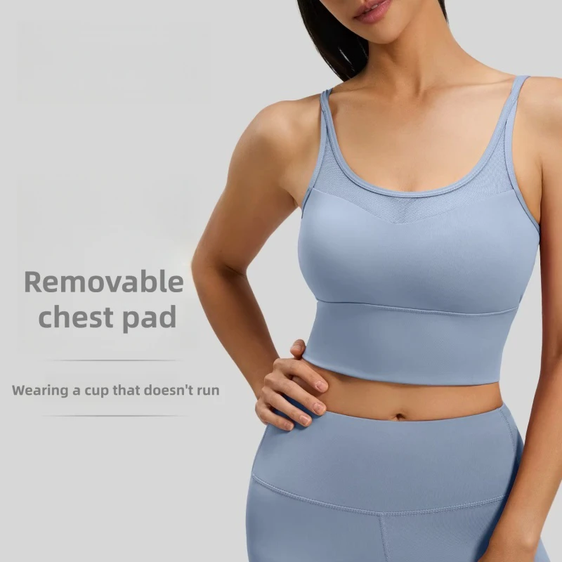 Women's High Support Shockproof Non-adjusted Straps Spandex/Polyester Yoga Beauty Back Bra Mesh One-Piece Sports