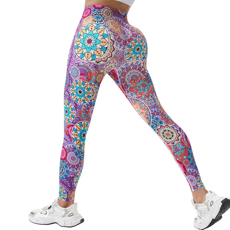 Women's Yoga Long Pants Seamless Asymmetric Color Block Print High Waist Butt Lifting Sports Leggings