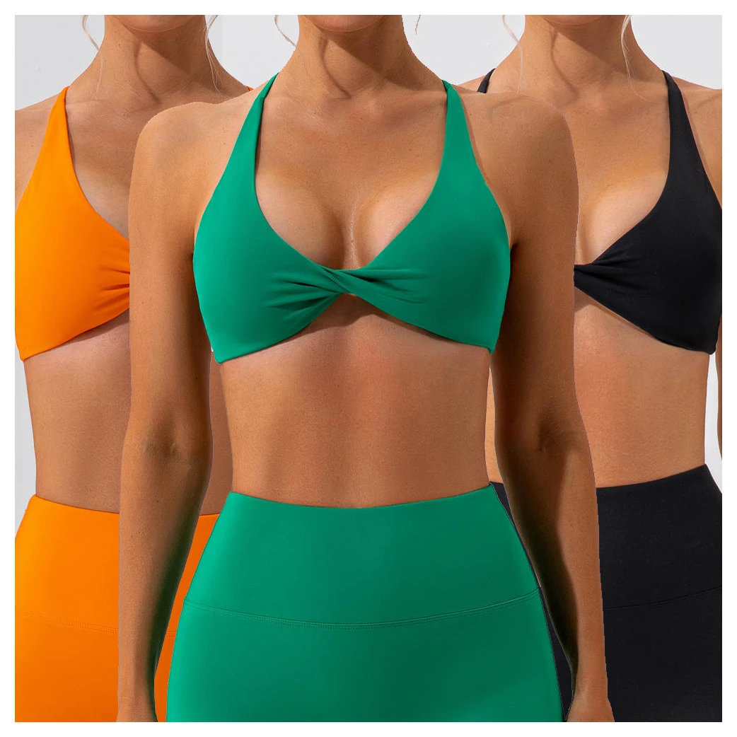 Custom Plus Size High Impact Support Neck Halter Ladies Yoga Bra Top Fitness Gym Backless Running Sports Bra for Women
