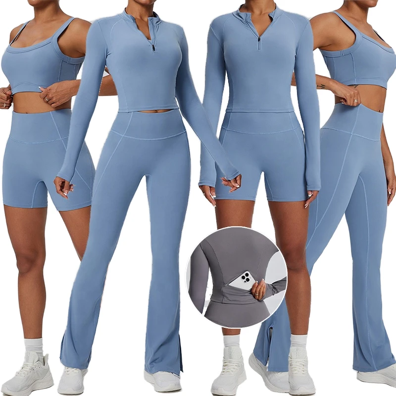 New Style Women's Solid Zippers High Waist Tummy Control Full Length Yoga Flared Pants 2026 Soft Side Pockets Bell-Bottom Dance