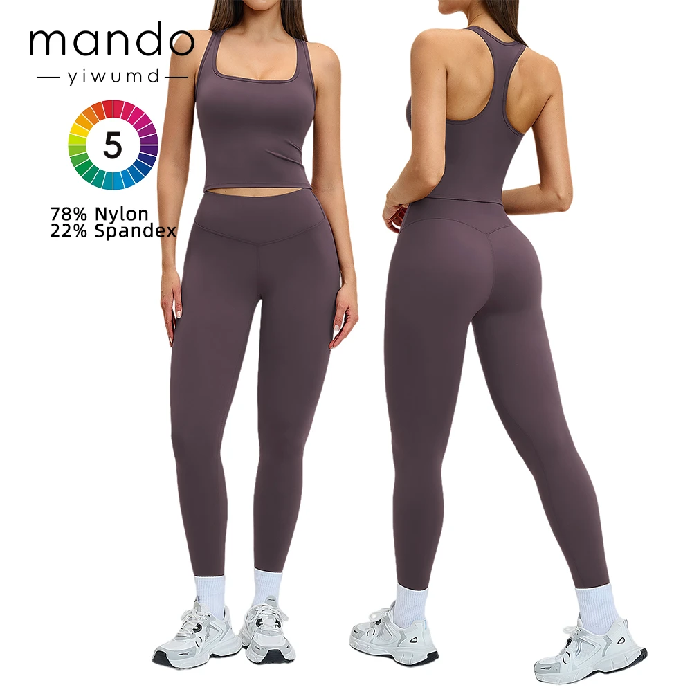 Custom 2 Piece Set Women Yoga Wear Nylon Spandex Square Neck Top & High Waist Leggings Long-Lasting Durable Activewear