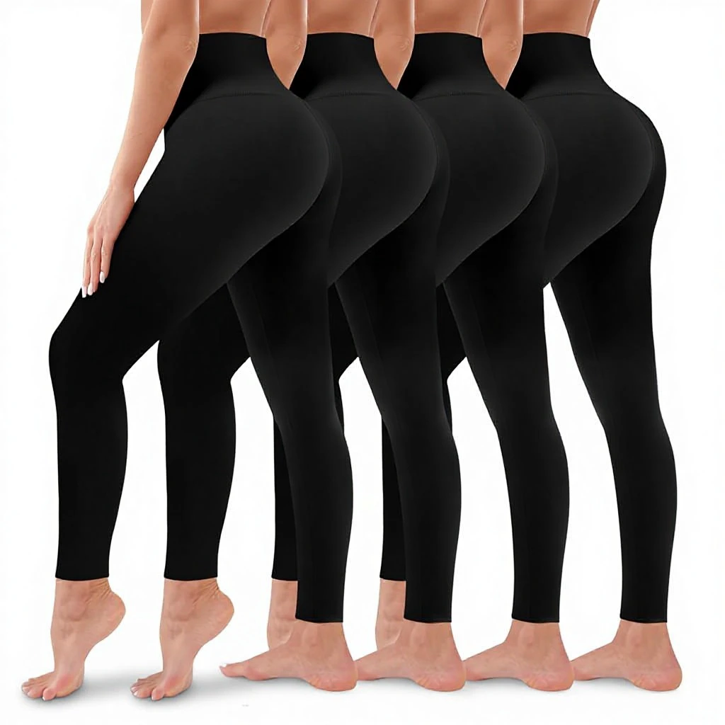4 Pack Sporty Leggings for Women Butt Lift High Waisted Tummy Control No See-Through Yoga Pants Workout Running Velour