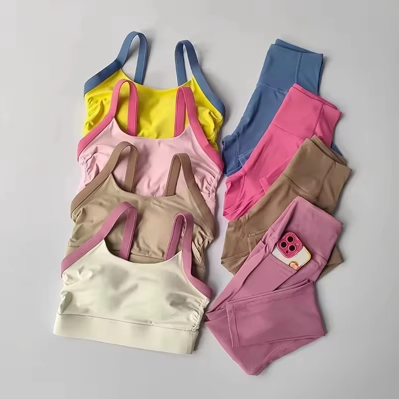 Women's Sports Yoga Set Solid Eco-Friendly High Quality Soft Feel 2Pcs Quick Dry Breathable Custom Elastic Waist Front Fitness