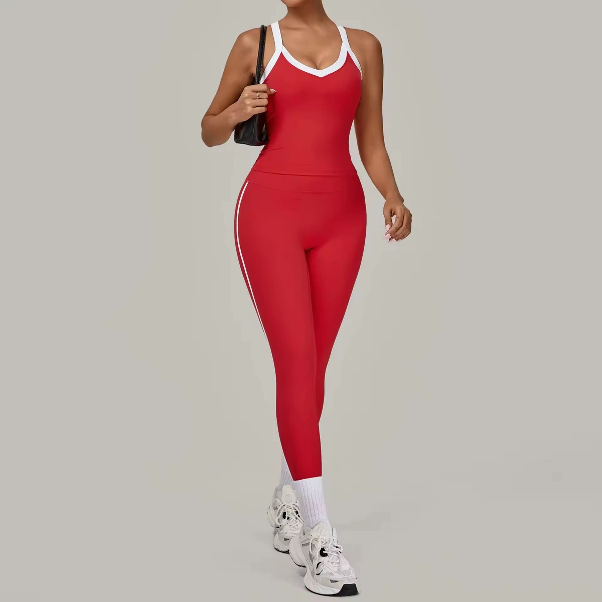 Women's Wrinkle Resistant Block Color Breathable Sports Top High Waisted Pants Two-piece Set Fitness Yoga Set