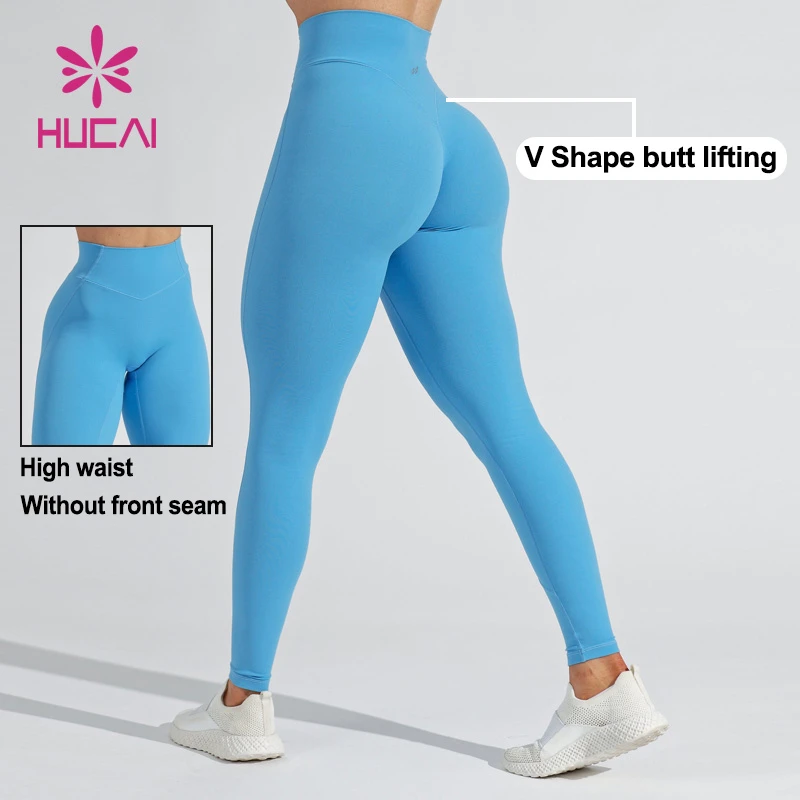 HUCAI Custom High Quality Nylon Spandex High Waist Tummy Control Yoga Workout Gym Tights Leggings for Women