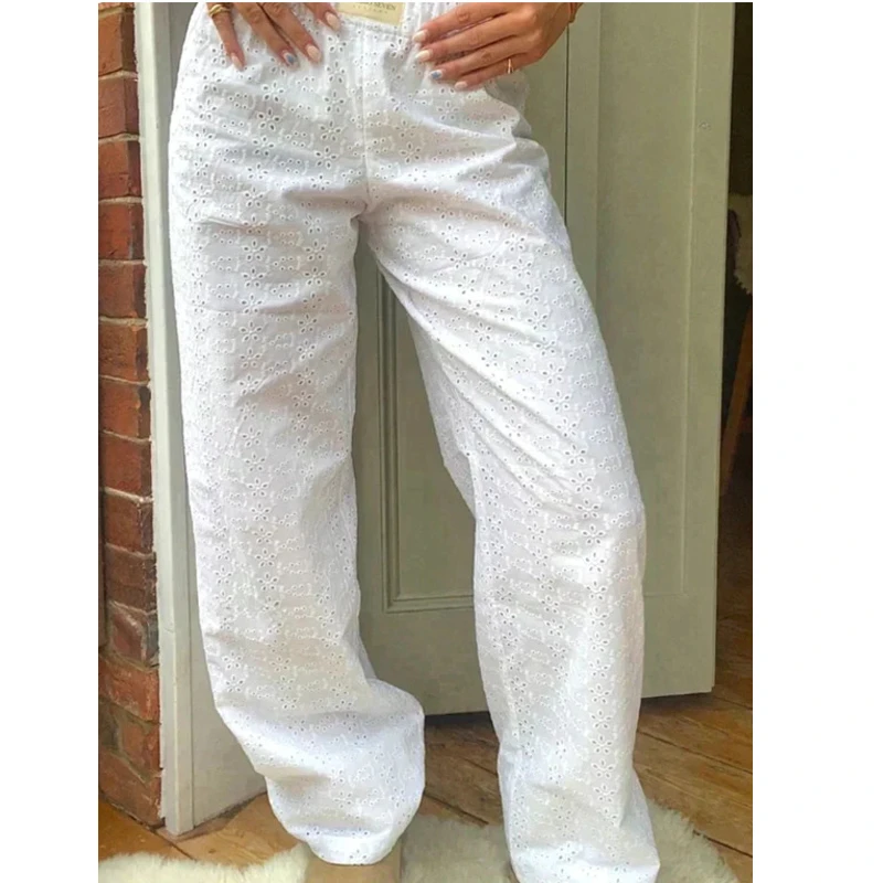 Elastic Waist Wide Leg Trousers Womens Summer Linen Mid Low Rise Wide Leg Trouser Lounge Pants Wide Leg Striped Cotton Trousers