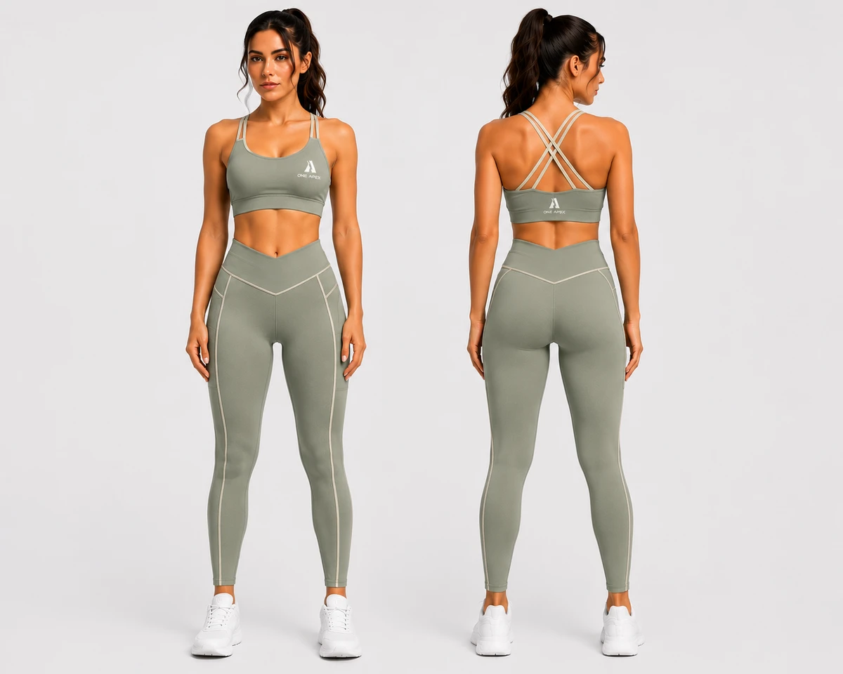 Women Yoga Set with Pocket High Waist Leggings Cross Back Sports Bra Seamless Gym Workout Activewear