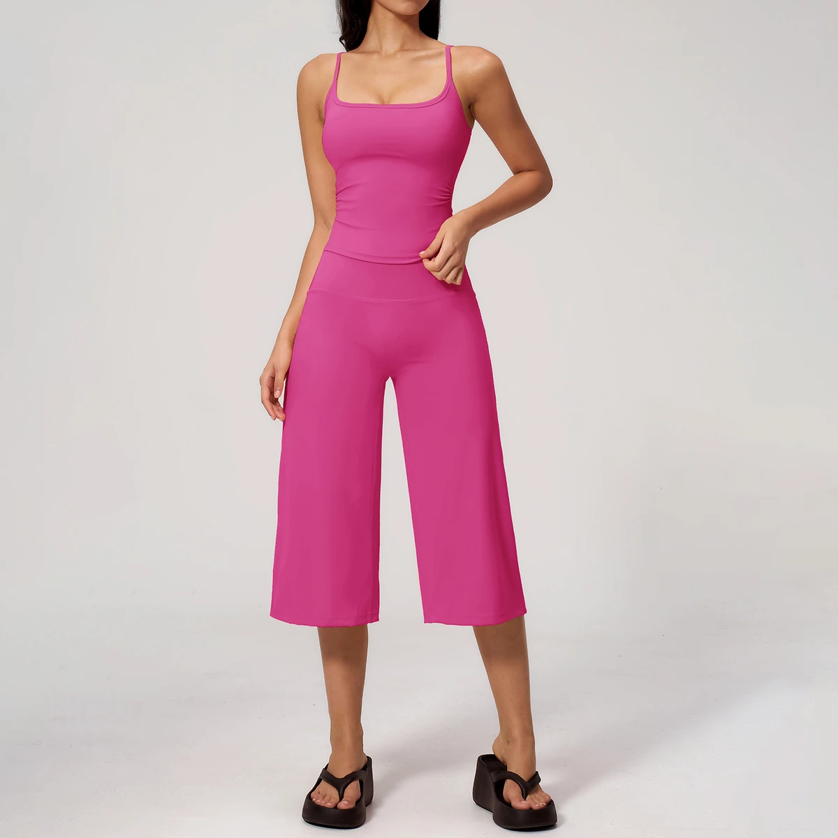 Women's Sports Outdoor Quick-Dry Yoga 2-Piece Set High-Waisted Elastic Waist Cycling Pants & Solid Tank Top & Bra