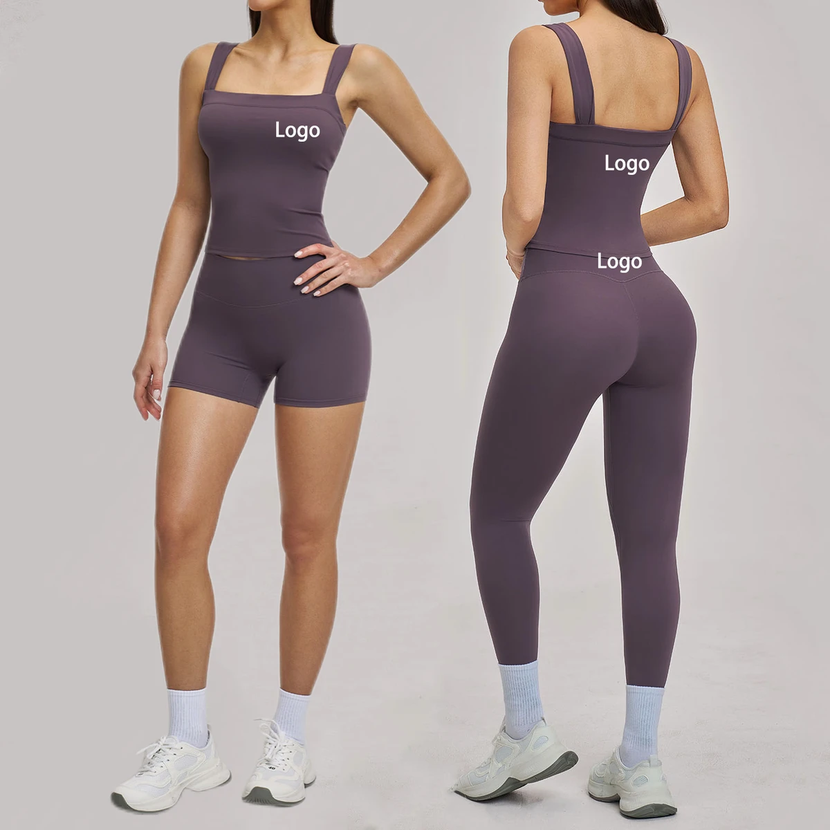 2-Piece Women's Yoga Suit Square Collar Shockproof Brushed Tight Fit High Waist Athletic Activewear Fitness Pilates Yoga Sets