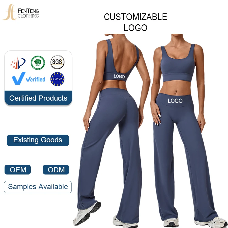 Under Lulu Custom Euro-American Style Double-Strap Bra Straight Pants Yoga Suit Quick-Drying 2-Piece Set Outdoor Running Sports