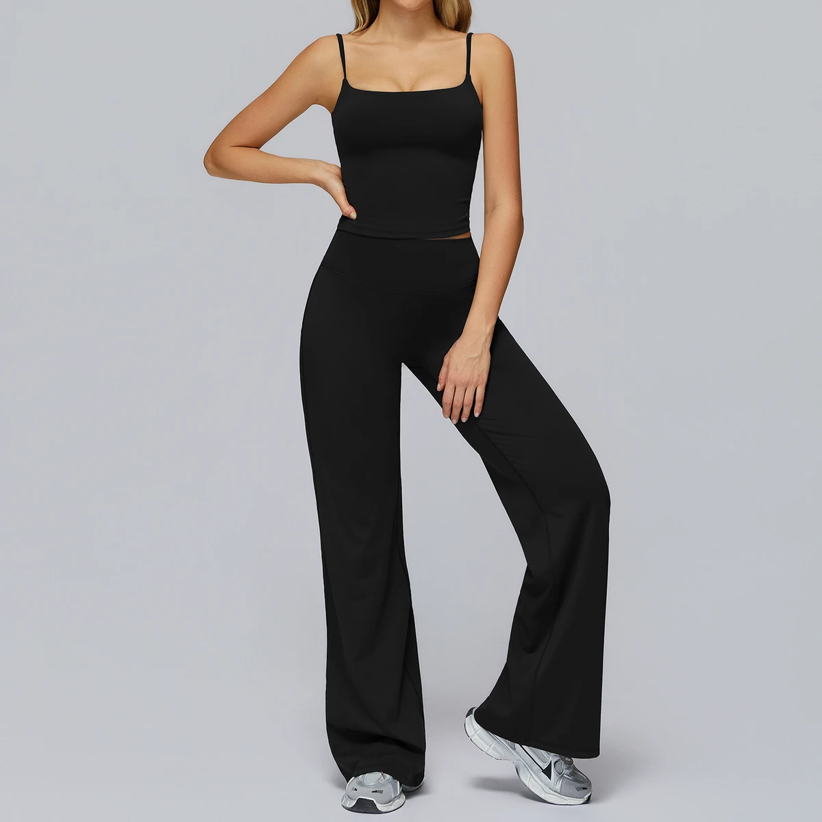 Brushed Soft Elastic High Waist Tight Fit Flared Pants Slim Body Shaping Outdoor Running Gym Training Fitness Workout Yoga Set