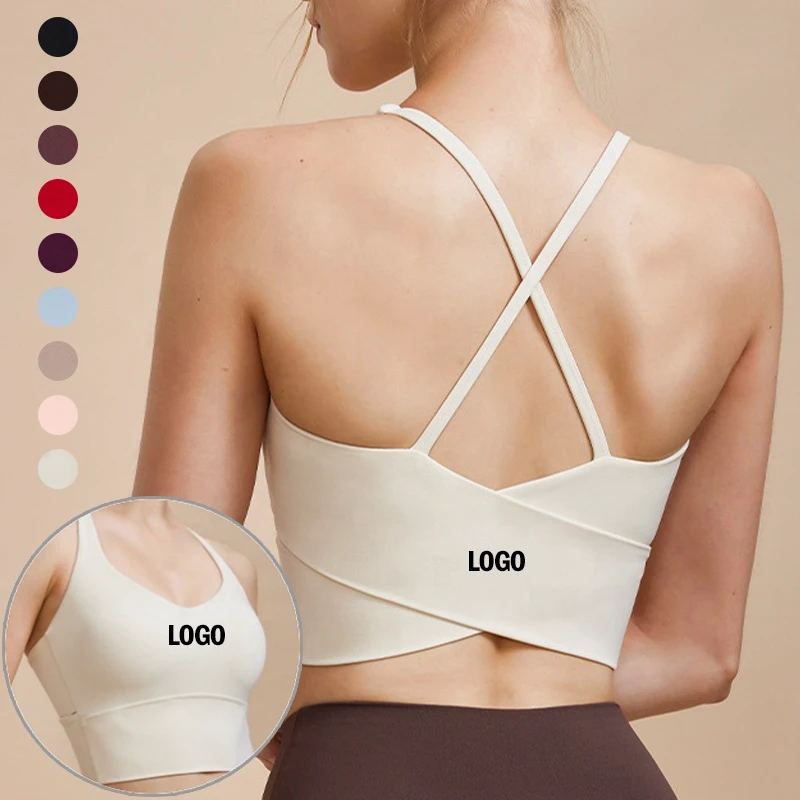 Women's Cross Back Sports Bra Medium Support U Neck Yoga Crop Tops Quick Drying Fixed Paddings Running Gym Fitness Tank Top