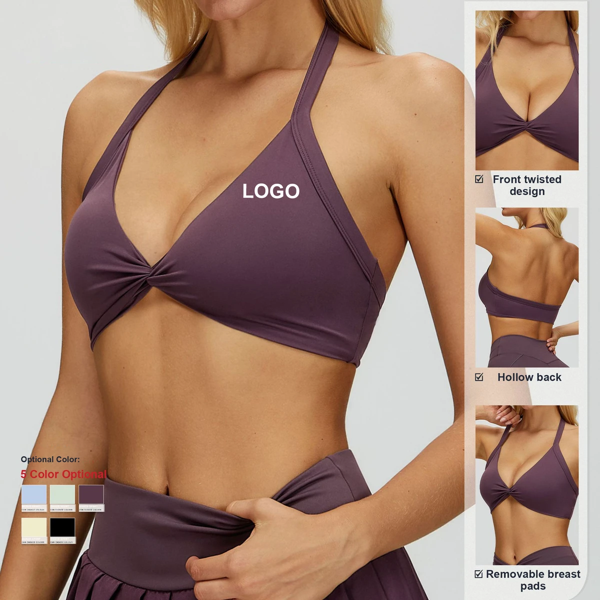 Custom Fabric Style Logo Tight Halter Neck Quick-Drying Yoga Bra Sujetador Deportivo Women Gym Fitness Running Sports Bra