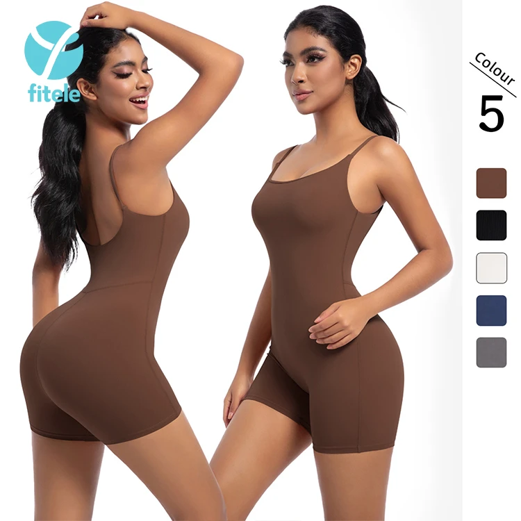Women Naked Feel Solid Color Yoga Jumpsuit Sexy Spaghetti Straps Gym Bodysuit Breathable High Waist High Quality Dance Fitness