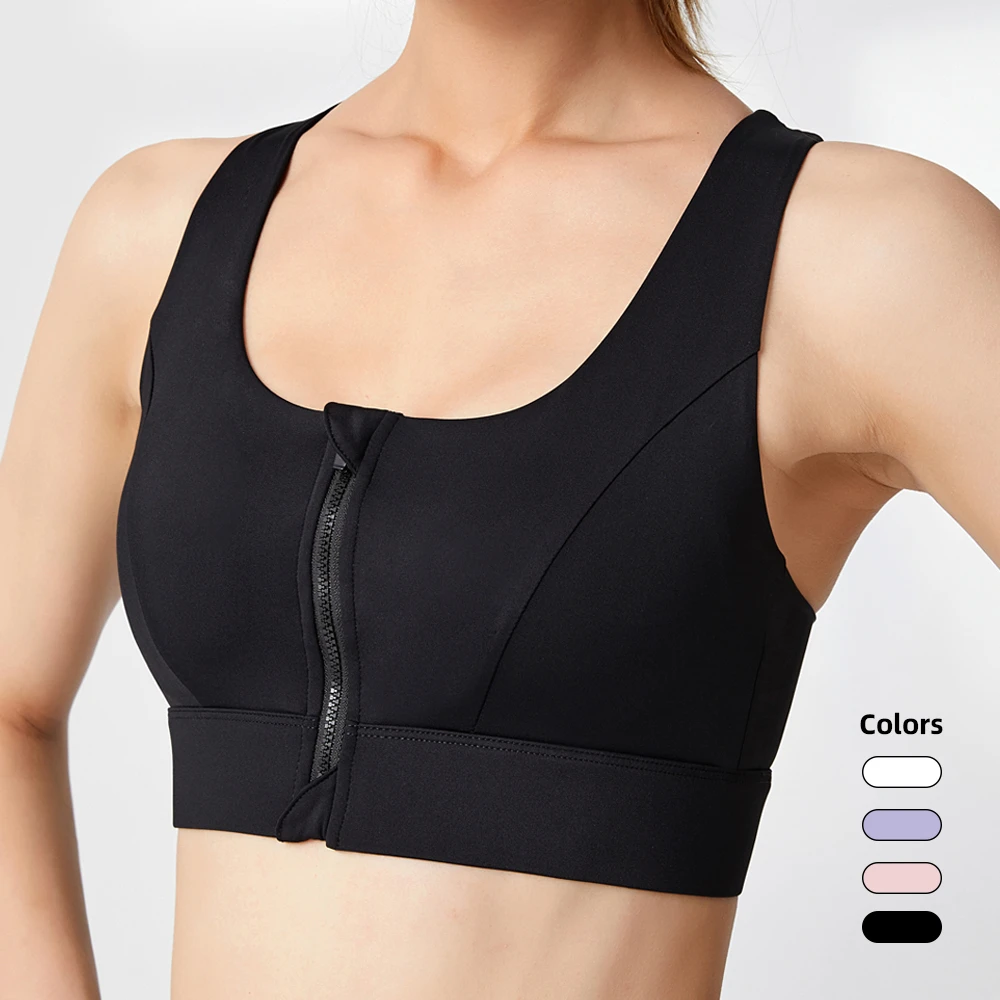 Hot Selling High-Strength Sports Bra With Zipper Fly and Breathable High Support Yoga Top Gym Exercise Plaid Bra With Buckle
