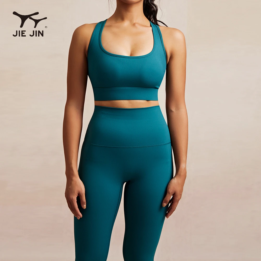 JIEJIN Hot Spandex Fitness High Stretch High Support Slim Fit Compression Strappy Sports Yoga Bra