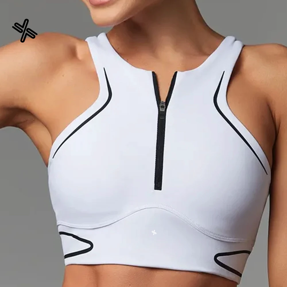 Custom Size Spandex Women Blank Yoga Bra Soft Workout Top Yoga Wear Zipper Sports Bra Women