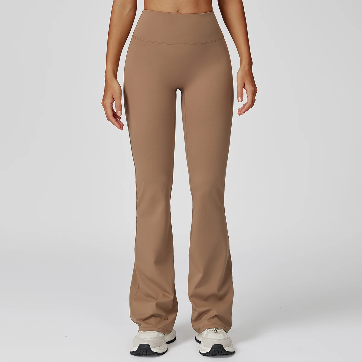 Yoke High-Waist Elastic Waist Yoga Pants Tummy Control Flared Legs Color Blocking Pattern Full Length for for Running Sports