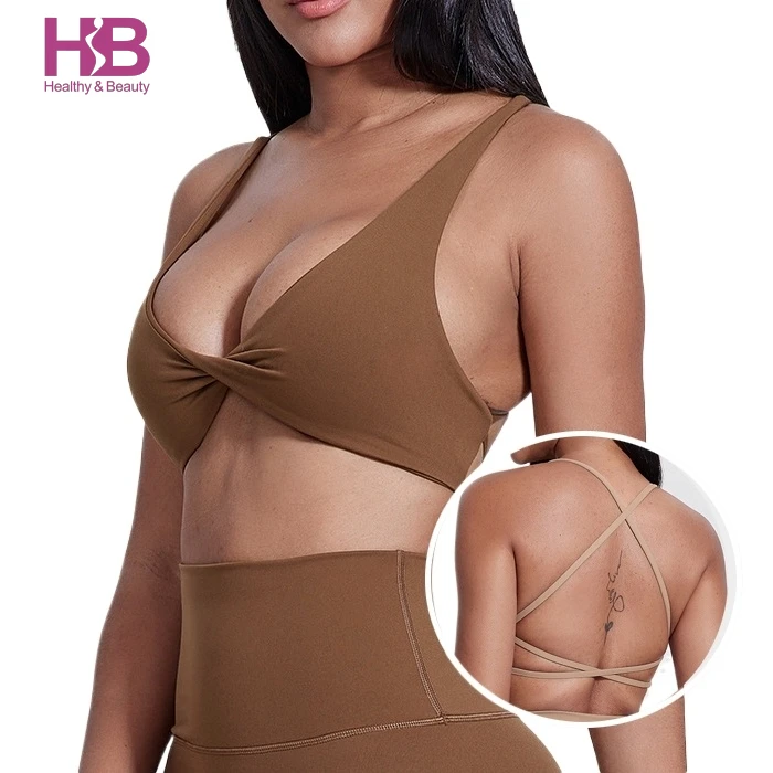 HB Women's High Support V-Neck Twist Front Yoga Sports Bra with Breathable Four-Way Stretch Fabric for Gym Workout Fitness