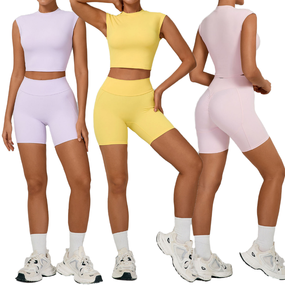 Wholesale Yoga 2-Piece Print Halter Backless Sports Bra Active Stretch High Waist Workout Shorts Gym Fitness Sets