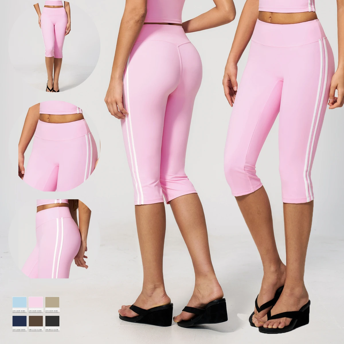 YIYI Women's High Waist Tummy Control Yoga Pants Butt-Lifting Cropped Capri Yoga Pants Outdoor Fitness Gym Wear