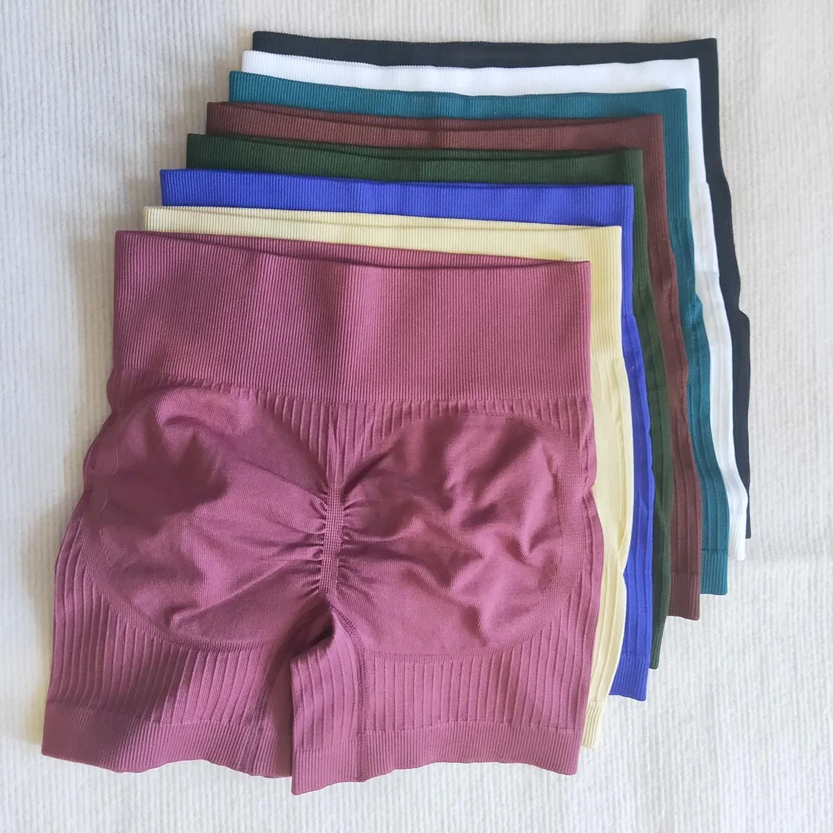 Seamless High Waist Rib Yoga Shorts Tummy Control Push up Workout Biker Shorts Female Peach Butt Scrunch Fitness Shorts
