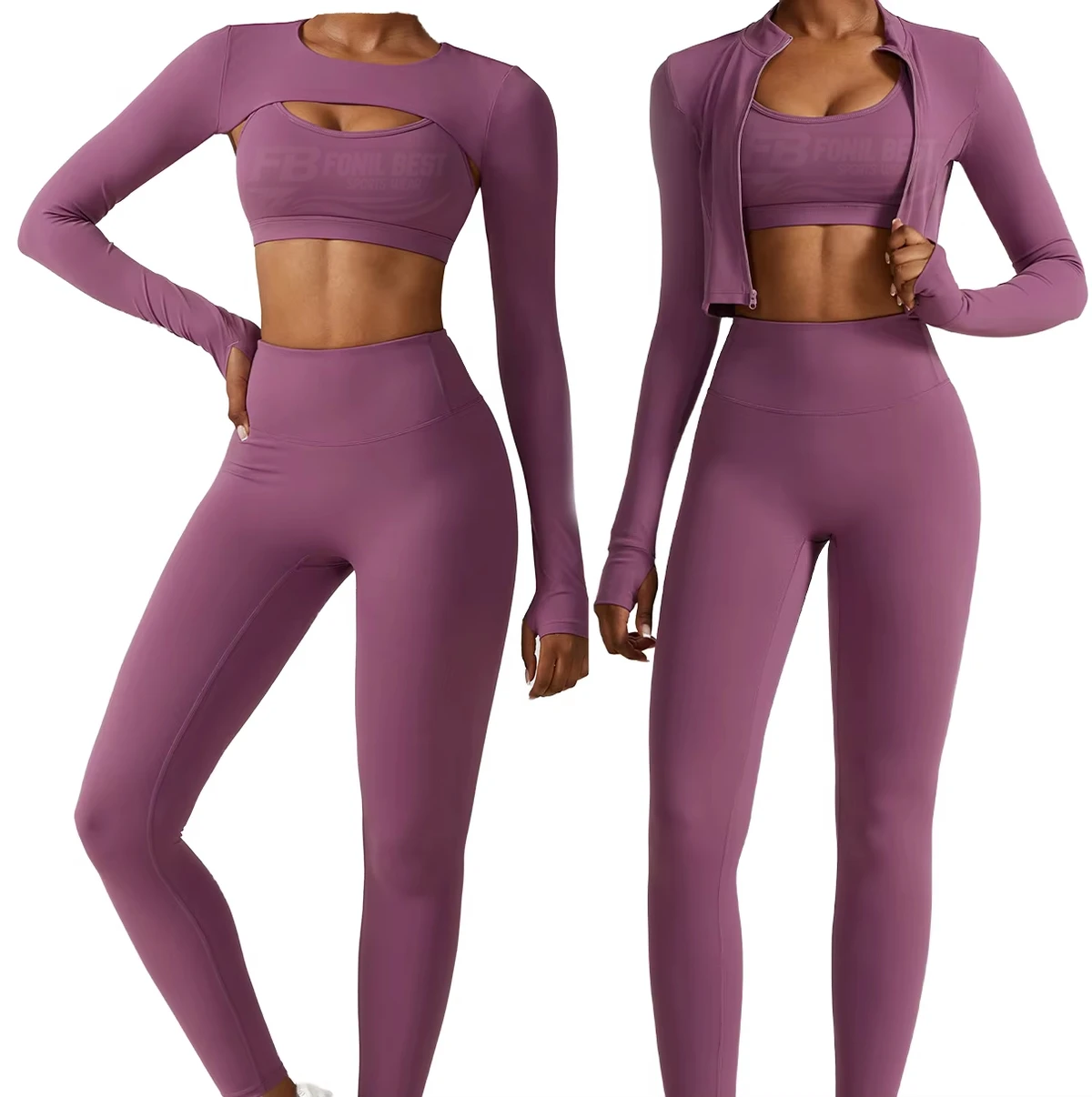 Women's Seamless High Active Stretch Quick-Drying Breathable Fitness Yoga Sports Bra Leggings 2-Piece Set Solid Pattern High